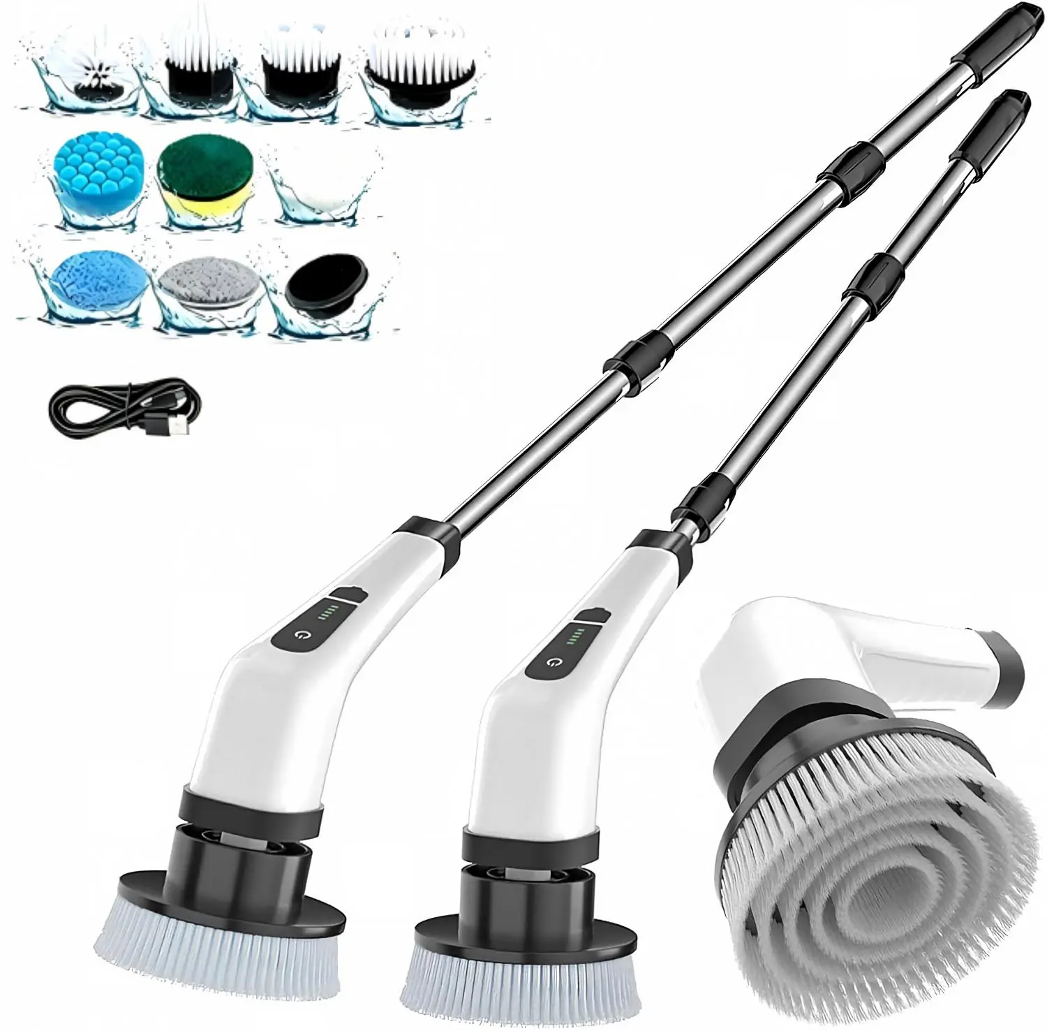 Electric Spin Scrubber, Cordless Bathroom Cleaning Brush, Shower Scrubber & Power Scrubber, IPX7 Waterproof, 5 Adjustable Speeds, LED Battery Display, 9 Replaceable Brush Heads, Extendable Handle for Grout, Tile, Tub & Glass#tiktokshopstockup techvibes