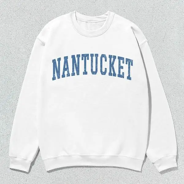 Nantucket Sweatshirt Collegiate Crewneck Sweater Unisex Blue Distressed