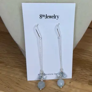 925 Sterling Silver Threader Earrings Made With Peruvian Opal and AAA Aquamarine Gemstones