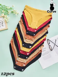 【Plus Size】 Solid Color High Waist Panty, Soft Comfy Breathable Elastic Knicker for Daily Wear, Women's Underwear for All Seasons