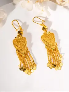 Arabian Style 24k Gold Plated Heart Tassel Dangle Earrings Set, Vintage Women's Pendant, Gift for Friends, Wife, Birthday, All Seasons Wear