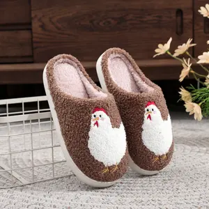 Winter Warm Slippers for Women Men | Cute Hen Pattern Fuzzy Shoes | Cozy Soft Non-Slip Indoor House Slippers | Adorable Plush Footwear for Cold Days, Perfect Gift for Family