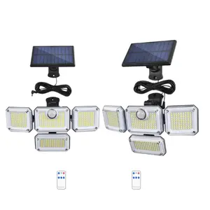 2 Pcs Solar Motion Sensor Flood Lights,Lighting,Doorlight,Solar Outdoor Lights with Motion Sensor Remote Control,Solar Powered 4 Heads Security Lights,333 LED Flood Light 270° Wide Angle Flood Wall Lights with 3 Modes for Garden Patio Yard,IP65 Waterproof