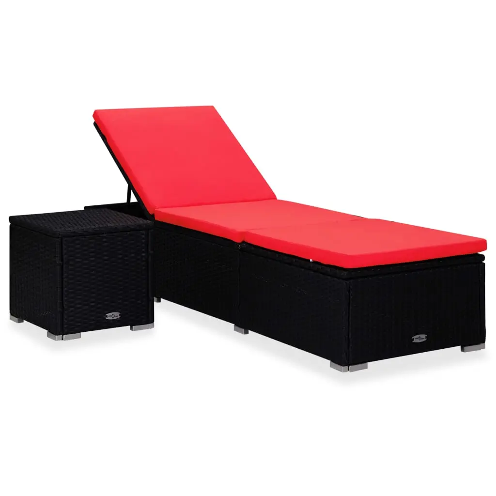 vidaXL Patio Lounge Chair, Sunlounger with Adjustable Backrest and Footrest, Sunbed with Cushion and Table, Pool Lounge Chair, Poly Rattan Red 310226