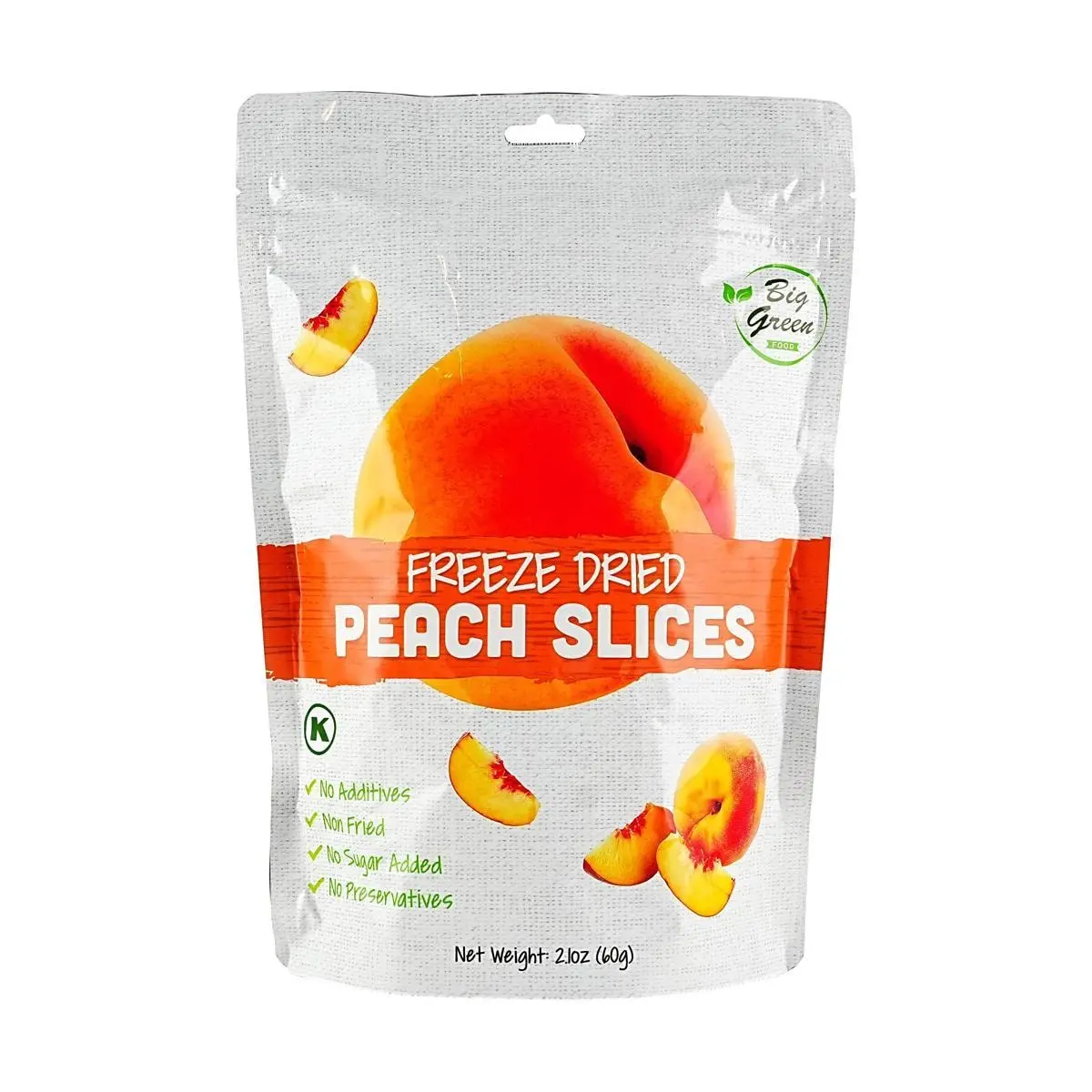 BIG GREEN Freeze Dried Peach Slices - 100% Natural Fruit Snack, 0 Sugar, 0 Additives, 60g