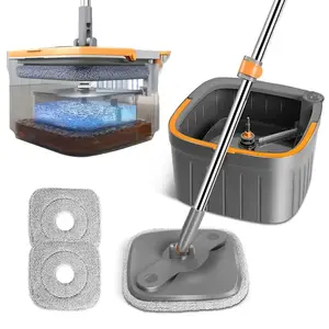 1 Set Spin Mop and Bucket Cleaning System with 2 Replacement Mop Cloths, Multifunction Rotating Mop Set for Washing and Floor Cleaning, Easy to Use Household Cleaning Tool Suitable for Home, Dormitory, Bathroom and Kitchen Use, Spin Mop Replacements