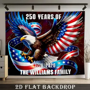 2D Flat Banner Polyester Photography Backdrop, HD Digitally Printed Soft Lightweight Foldable Background Cloth with Patriotic American Eagle Flag Theme for Independence Day Celebrations, Family Reunions, Party Decor, Photo Booths,