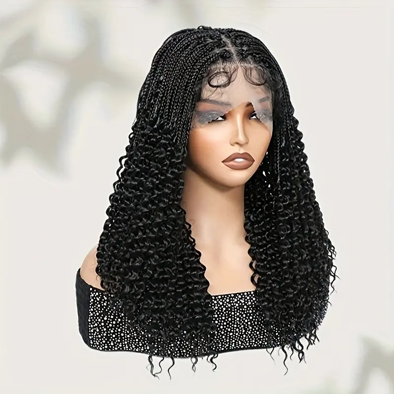 Women's 20" Synthetic Braiding Wig - 13x4 Lace Front Braided Wig with Premium Synthetic Braids, Black Hair Extension Accessory, Lace Braided Wigs
