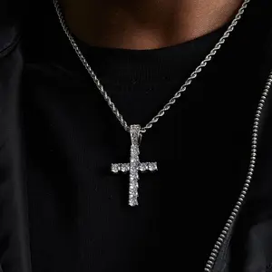 【Father's Day Gift】Hip Hop Cross Necklace for Men and Women Ice Cut CZ Diamond Mens Cross Necklace for Boys