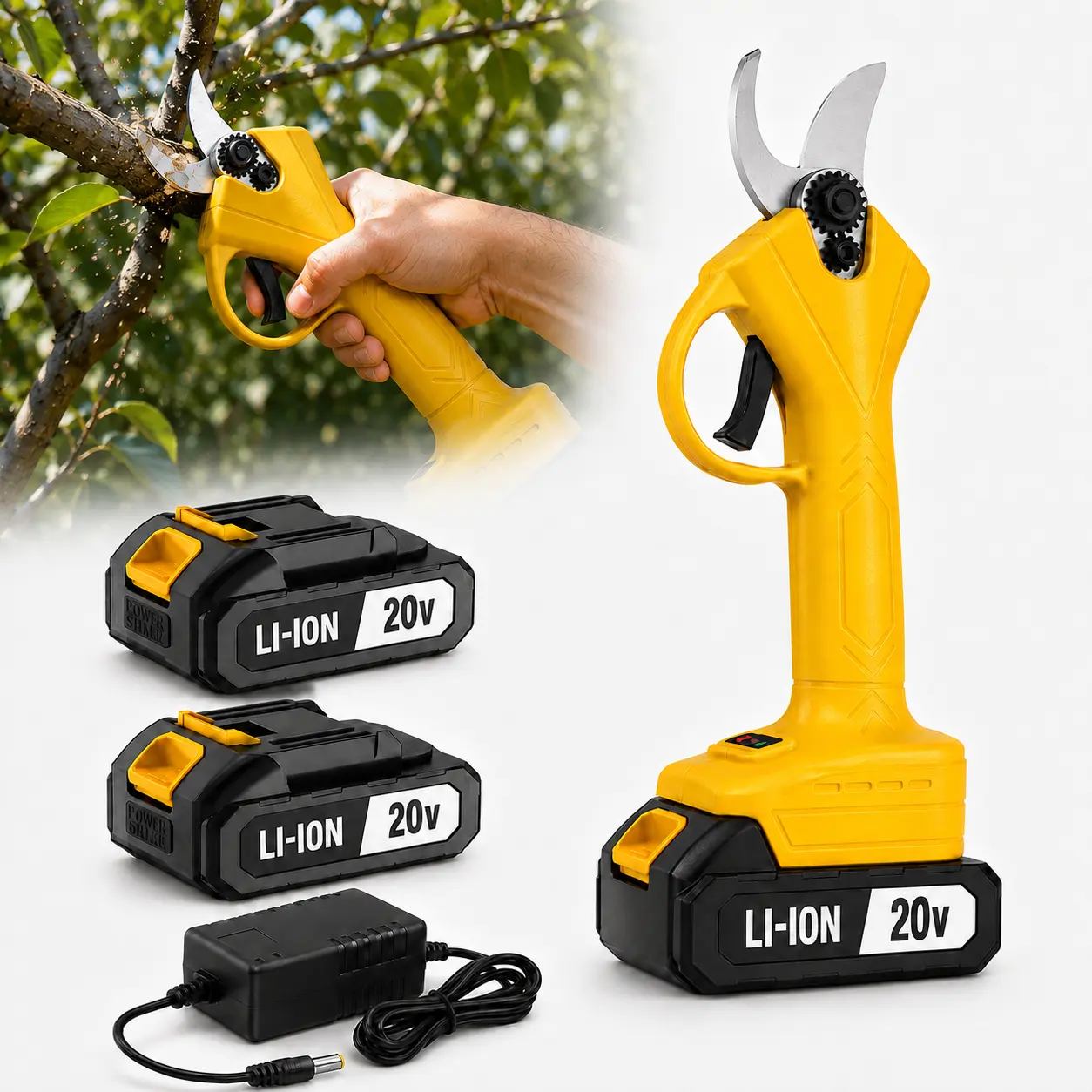20V Cordless Electric Pruning Shears, Lightweight Power Pruner with 2 Li-Ion Batteries, Charger, Sharp Alloy Steel Blades for Tree Branch Cutting, Garden Trimming, Orchards