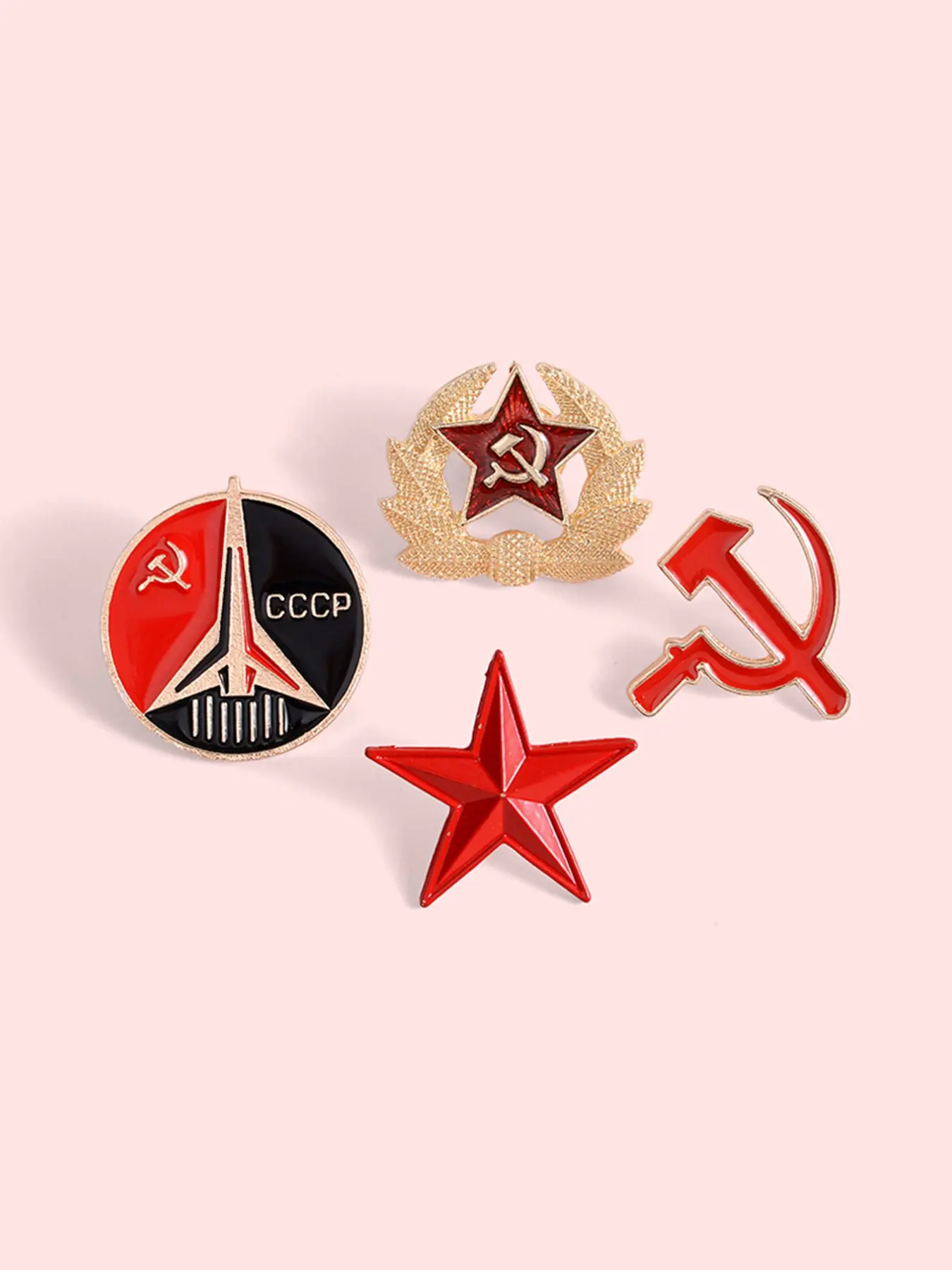 4Pcs Vintage Soviet History Communism Symbol Pins, Wheat Scythe Hammer Iconic Badge, Unisex Design Daily Wear, Historical Enthusiast Gift, Brooch Pins, Alloy Brooch Pin