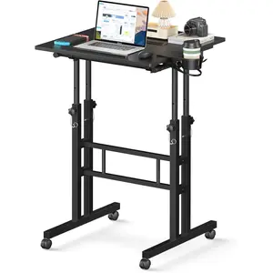 Small Adjustable Height Standing Desk with Wheels, Mobile Rolling Stand Up Desk, Portable Computer Desk for Home Office, Walking Pad & Laptop Use