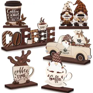 6 count Coffee Bar Decor Sign Coffee Bar Accessories Farmhouse  Rustic Table Centerpiece  Tiered Tray Decor Table Signs for  Kitchen Ornament