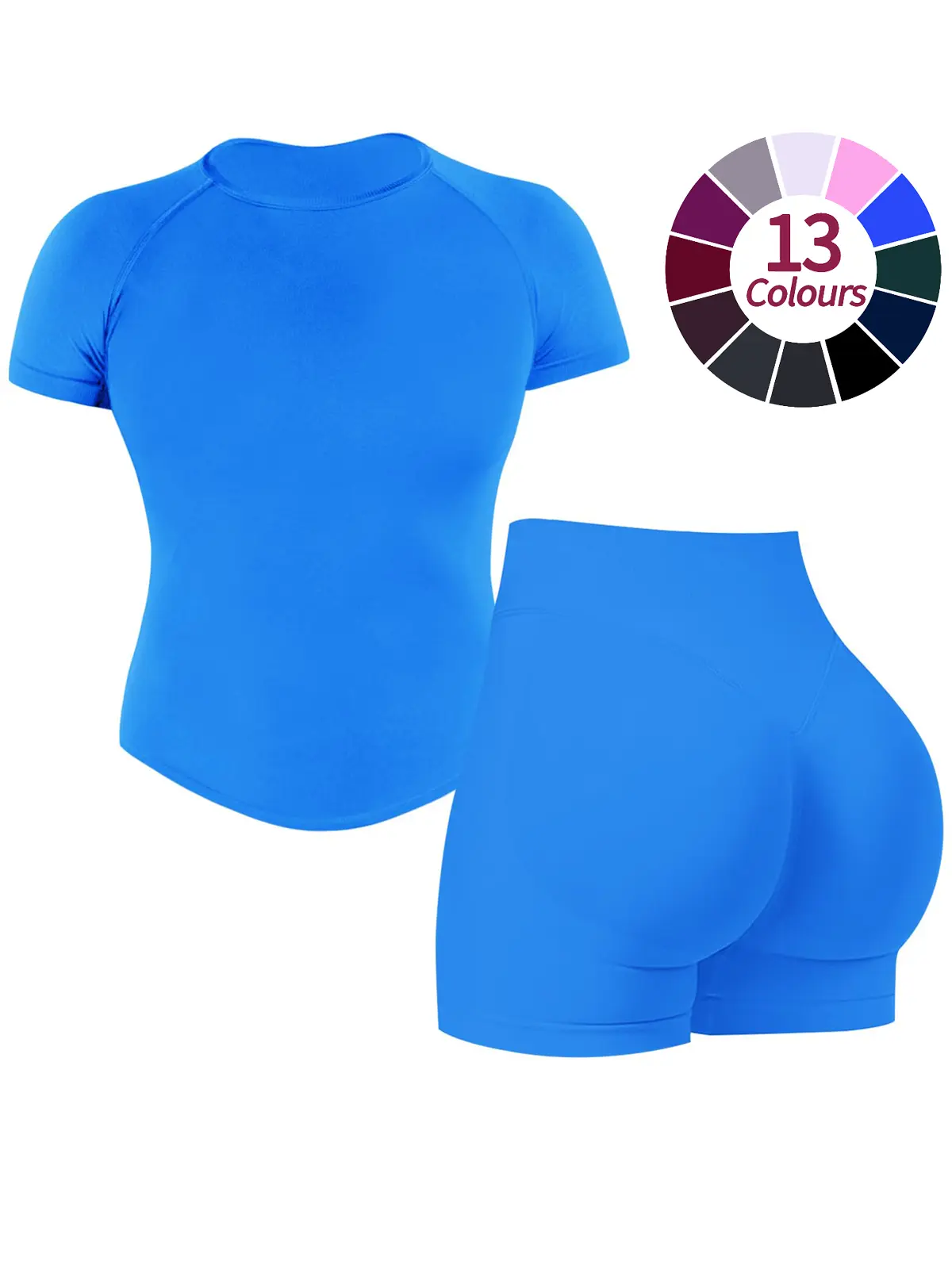 JGS1996 Women’s Sporty Crew Neck 2-Piece Workout Set – Short Sleeve T-Shirt & High Waisted Butt Lifting Shorts Breathable Activewear Sporty Style Outfits for Yoga Gym Running Summer