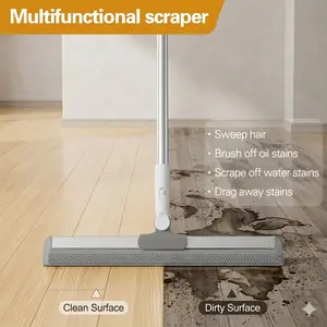 3-in-1 Magic Broom-Style Silicone Floor Scraper, Telescopic Mop, and Bathroom Glass Cleaner; extends from 75 cm to 117 cm