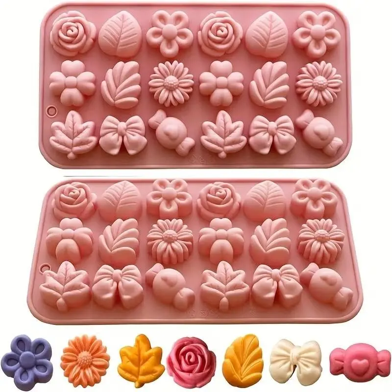 2pcs Flower-Shaped Silicone Cake Mold, Chocolate Mold, Cookie Mold, Wax Bottle Candy Mold, Silicone Baking Mold, Silicone Molds, Ideal for Birthdays & Parties