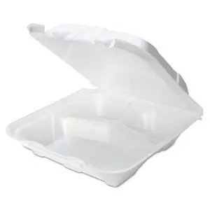212 MAIN Insulated 3-Compartment Foam Hinged Lid Containers, White - 150 Per Carton (Pactiv PCTYTD19903), Three Compartments