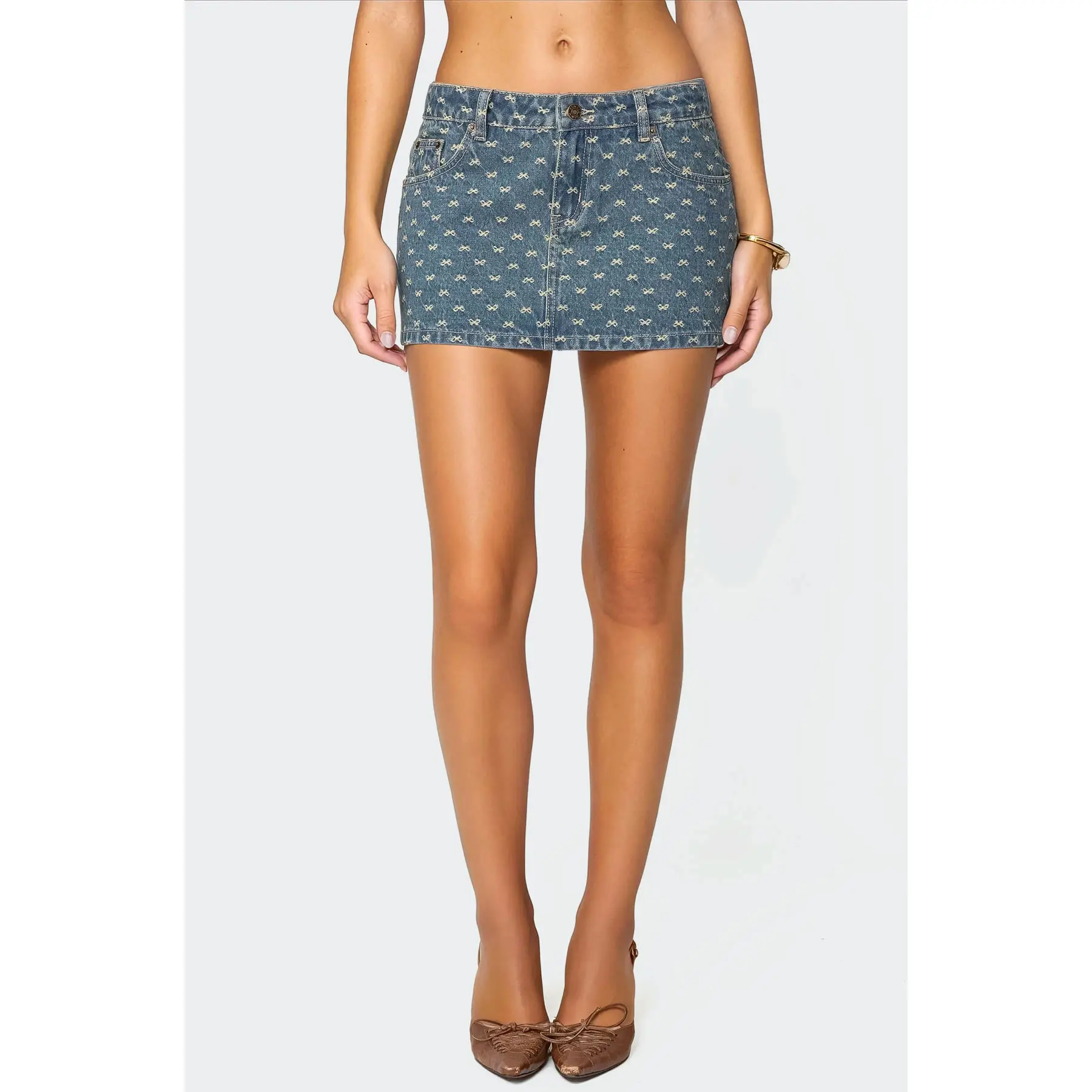 Embroidered Bow Denim Mini Skirt