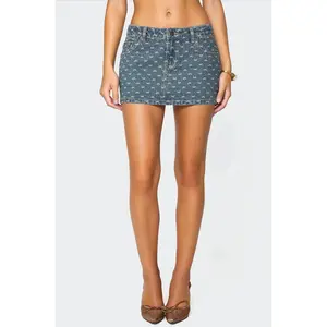 Embroidered Bow Denim Mini Skirt