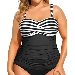 Aqua Eve Plus Size Tankini Top Only Bandeau Swim Top Strapless Swimsuit Top Twist Front Bathing Suit Top No Bottom