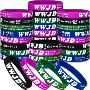 48 count WWJD Rubber Bracelets Pack What Would  Do Bracelets Bulk Christian  Verse  Wristbands for Men Women Party Favors Religious Inspirational Bracelet Christmas Church Gifts