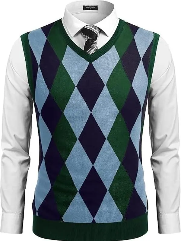 Men's Sleeveless V Neck Pullover Sweater Slim Fit Casual Argyle Sweater Vest black friday