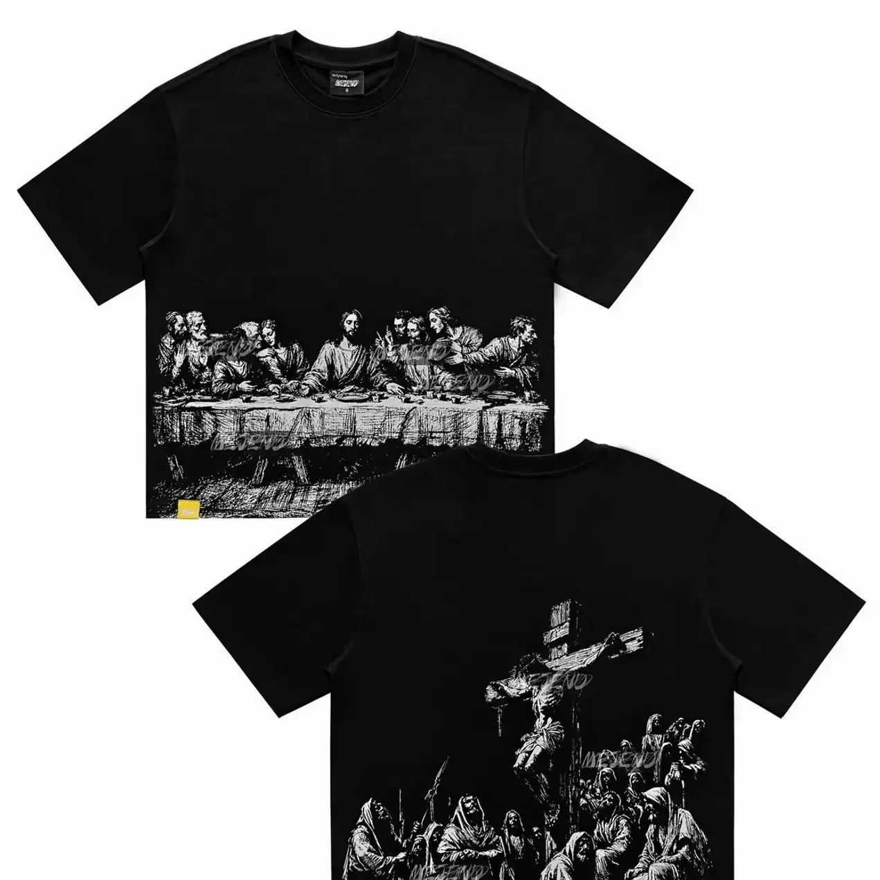MeJend 12oz Heavyweight Cropped Tee, Jesus Print Oversized Tee, Streetwear T-Shirt, Gothic Art Heavy Cotton Shirt XRZ