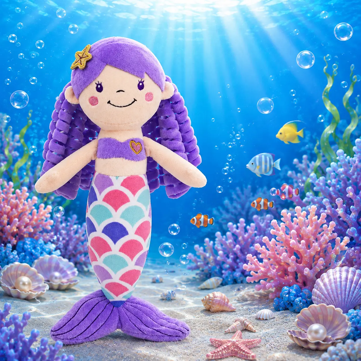WEWILL 12" Purple Mermaid Plush Toy, Cute Princess Stuffed Animal for Girls, Soft Cuddly Ocean Friend, Kids Birthday Gift & Bedtime Companion
