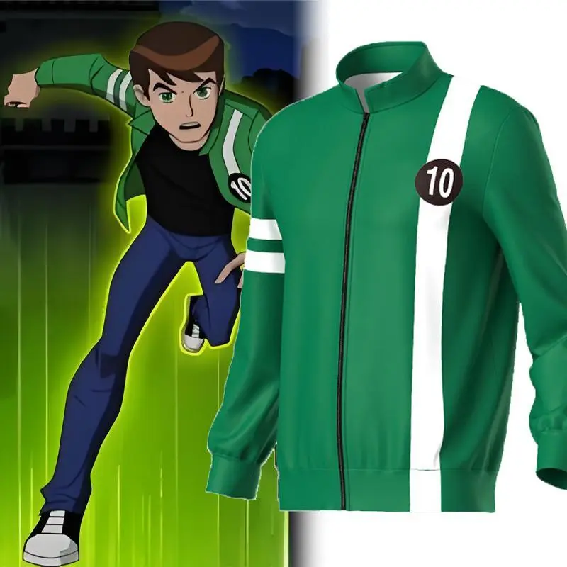 Anime Ben 10 Alien Force Ben Tennyson Unisex Polyester Cosplay Zipper Hoodie Sweatshirt Jacket, Costumes Clothes for Halloween Casual Wear