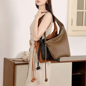 aupe Top Grain Cowhide Hobo Bag for Women Slouchy Asymmetrical Shoulder Purse Everyday