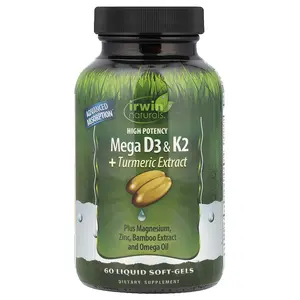 Irwin Naturals High Potency Mega D3 & K2 + Turmeric Extract, 60 Liquid Soft-Gels