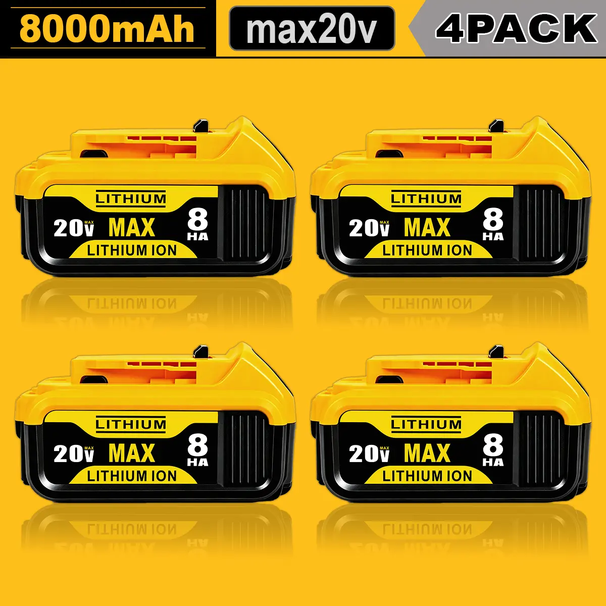 2Pack 8.0Ah Lithium Replacement for Dewalt 20V Battery Max XR Cordless Tools DCB(180,205,206,206-2,200,204) DCB204BT-2, DCB203 DCB201 DCB207