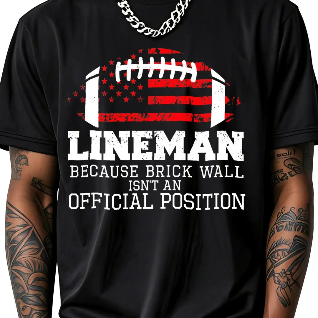 100% Cotton Football American Flag Lineman Brick Wall Position T-Shirt Women Men Outdoor Casual Short Sleeve Comfortable And Versatile