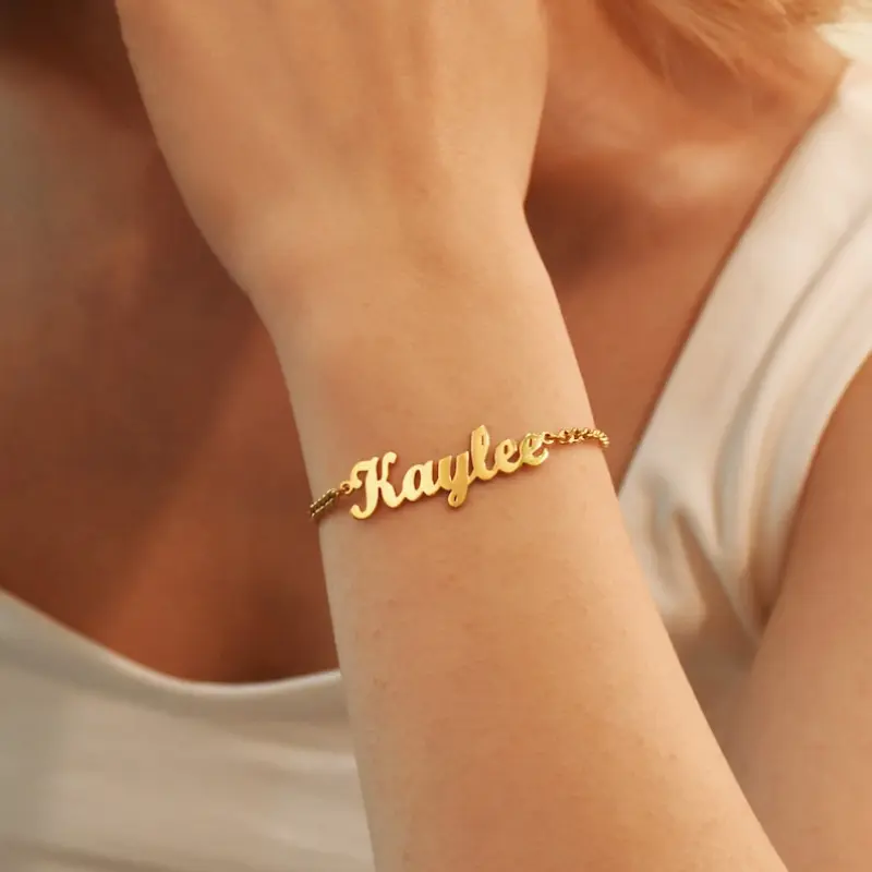 AS117 Custom Curb Chain Name Bracelet Handmade Name Charm Jewelry Personalized Initial Bracelet Gifts for Her Best Friend Gift