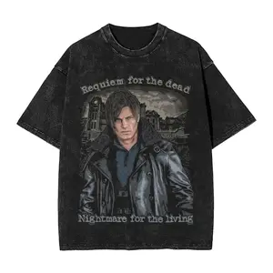 RE9 Requiem Leon Kennedy Raccoon City RPD T Shirts Washed Harajuku T-Shirts for Men Women Tops Streetwear Printed Tee Shirt