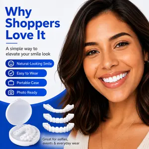 [3 Pairs] Cosmetic Smile Cover - Natural White Snap-In Veneers Perfect Fit for Dates& Parties Instant Confidence Photo-Ready Smile in 1 Min!
