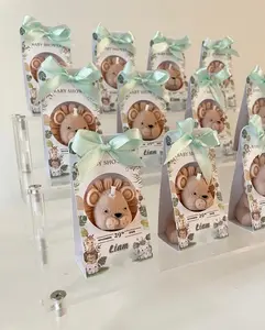 Lion Baby Shower Candle Personalized Souvenir Ready to Gift with Cute Lion Design and Mint Bow Perfect for Baby Showers Home Decor Supplies Home Decoration Vanilla Scented Box