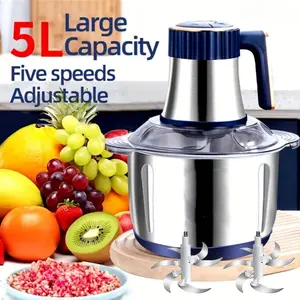 5L capacity 5-speed electric meat grinder, a large-capacity stainless steel multi-functional food processor, suitable for blending, filling and grinding of garlic and chili peppers, capable of meeting various needs.