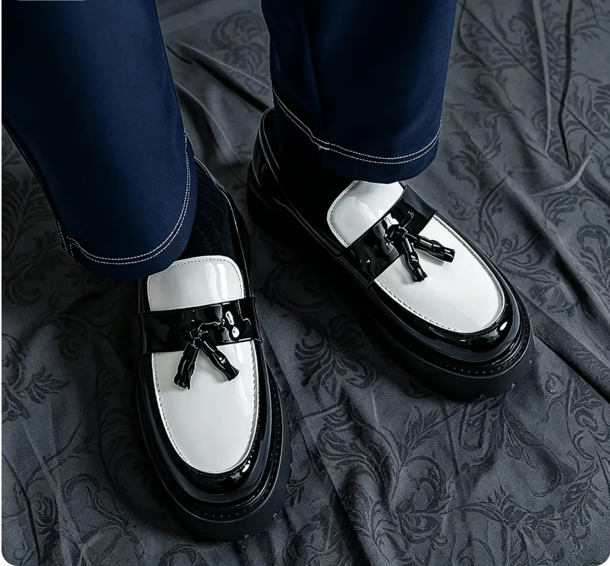 Men's Elegant Footwear, Shiny Black Patent Leather Slip-On Loafers with a Low-Heel Platform and Non-Slip Sole for Formal Events, Office, All Season, Shiny Black Loafers, Unlined, Platform Loafers