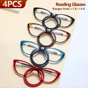 Women's Cat Eye Fashion Reading Glasses, Magnetic Neck Strap Anti-Lost Presbyopic Eyeglasses, +1.00 to +4.00 Degrees, Vintage Style, High Quality Eyewear
