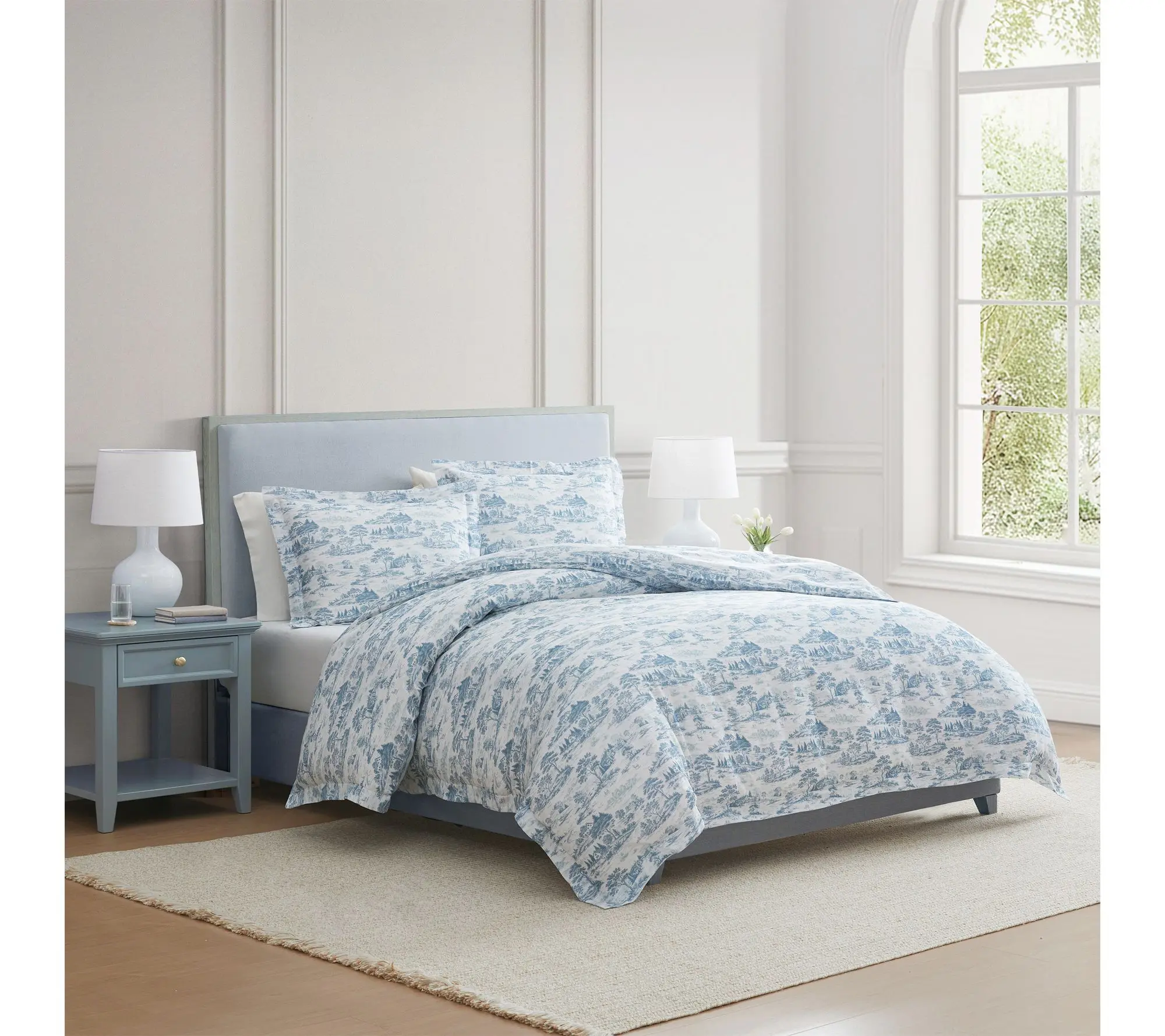 Martha Stewart Farmhouse Toile Blue Cotton Tw in Comforter Se