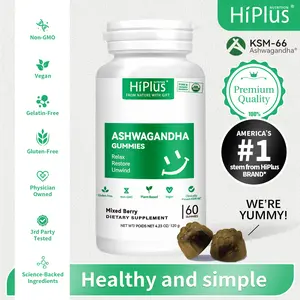 HiPlus Ashwagandha & Vitamin D Gummies | KSM-66, Mixed Berry Flavor, Plant-Based, Vegan, Non-GMO, Gluten-Free & Gelatin-Free | 60 Gummies