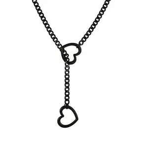 Heart O Ring Slip Chain Necklace for Women, Punk Gothic Choker Stainless Steel Cuban Chain Adjustable Lariat Y Necklace Halloween Jewelry Gift