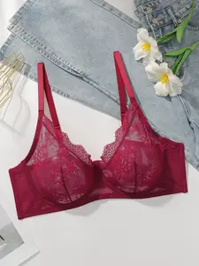 Nest & Lace Sexy Lace Bralette, Breathable Comfort with Steel Ring, Pure Color Adjustable Straps, Plus Size Women's Underwear