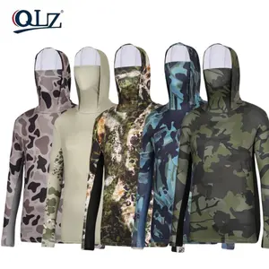 Men’s 5pcs Camo Printed Hoodie - Long Sleeve Hunting Shirts with Mask, Camo Sweatshirts, Sporty Sports Outerwear for Fishing