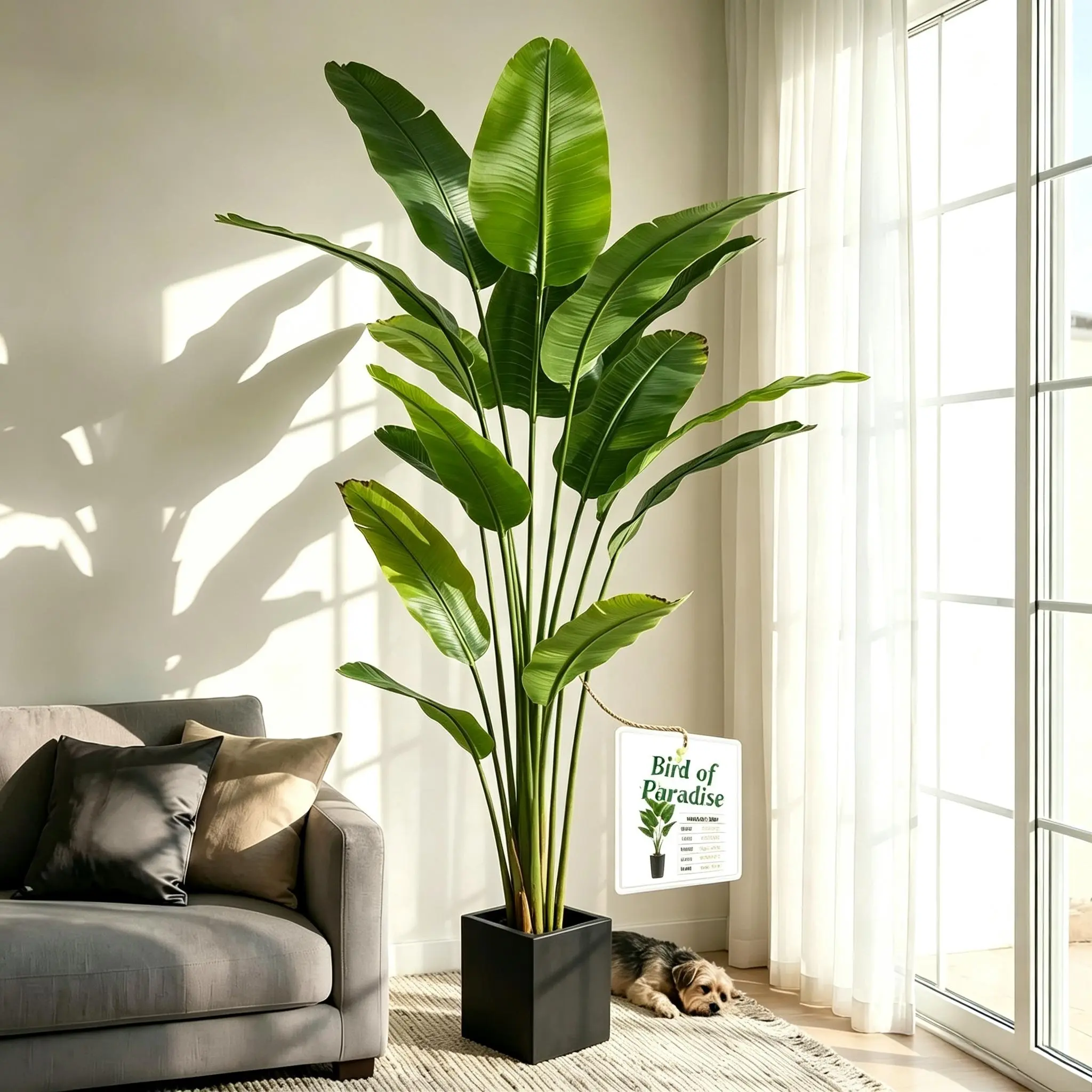 Artificial Bird of Paradise Plant 5Ft Tall Fake Tropical Palm Tree Large Fake Plants with 13 Silk Banana Leaves Faux Plant Indoor Decor Trees with White Pot for Home Bedroom Living Room Office