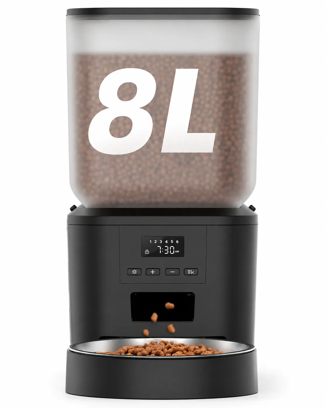 Automatic Dog Feeder - 8L/34 Cups Large Capacity Automatic Cat Food Dispenser with LCD Screen, Large Food Tray, Battery Operated, Timed Cat Feeder, Up to 50 Portions 6 Meals Per Day, Keeps Fresh