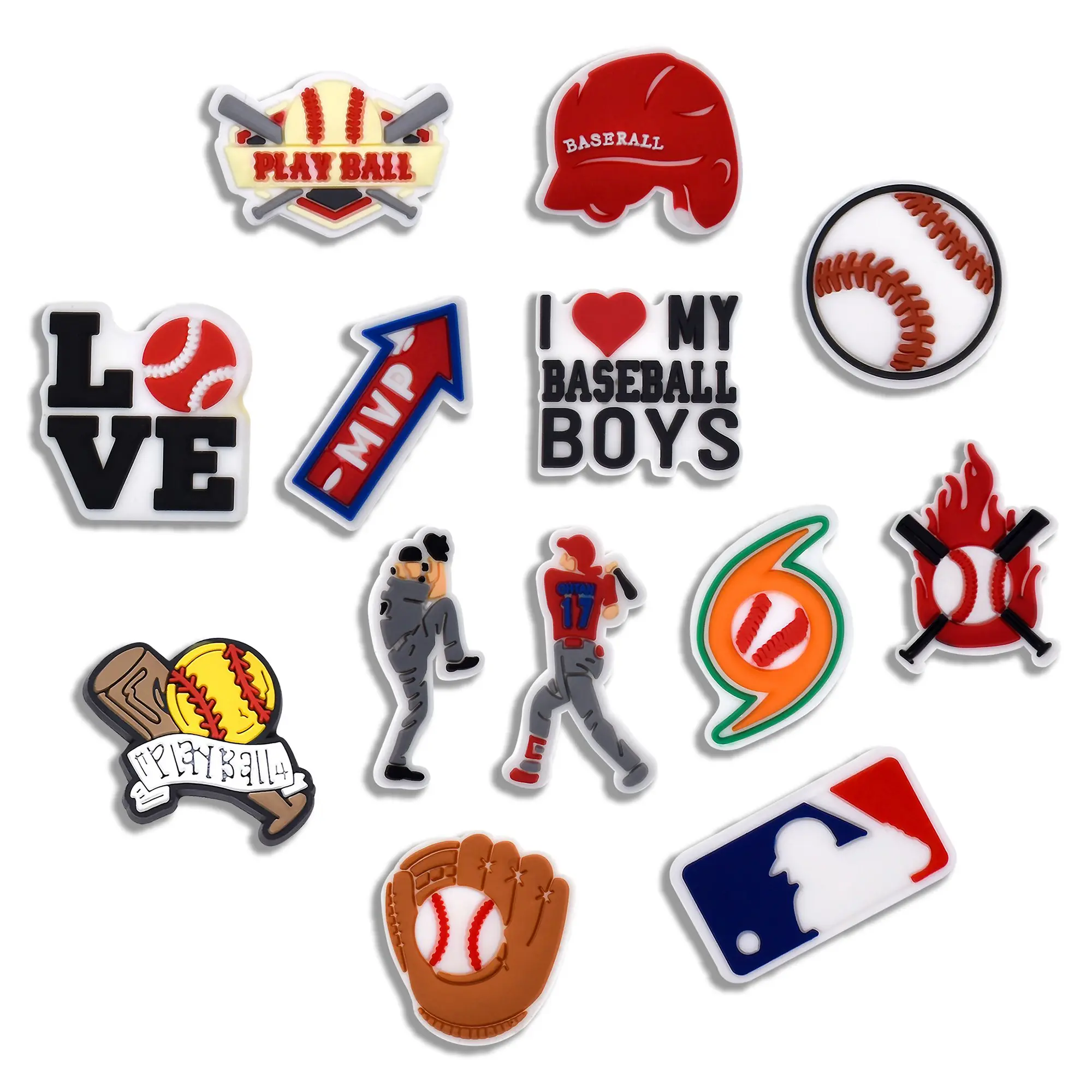 Baseball Croc Charms 13PCS PVC Clog Pins Accessories Party Favors Birthday Gifts Holidays Decoration for Boys Women Girls
