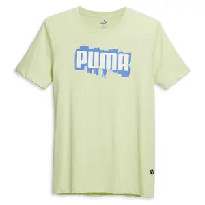 PUMA Mens Paint Logo Crew Neck Short Sleeve Casual Tops Casual - Green