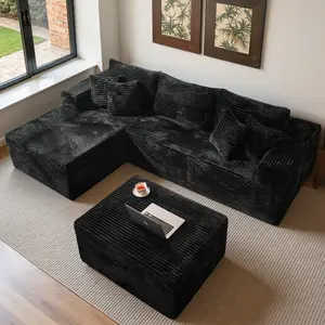 HOOOWOOO 108.27" Modern Boneless Cloud Sectional Sofa,  Modular Couch With Removable Ottomans & Chaise - Plush Corduroy , Deep Seat, Upholstered Couches, No Assembly Required【3 Packages Shipping】 Home Interior Design